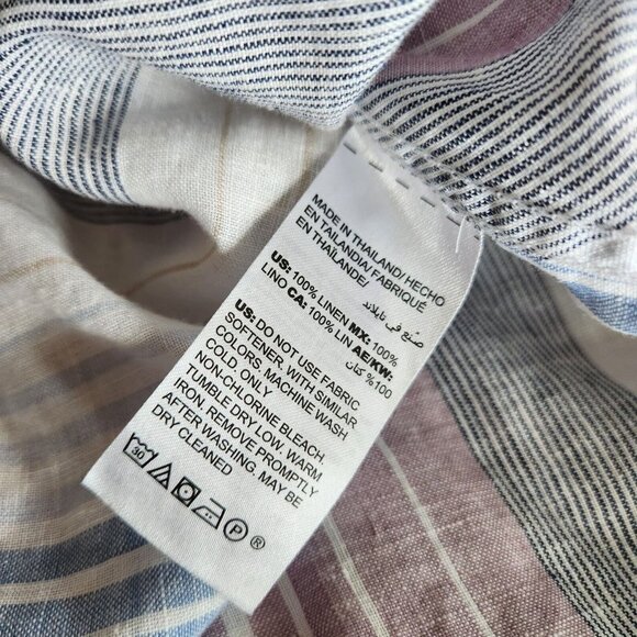 Chico’s 100% Linen Tunic Top Dress Women Size 2 L 12  No Iron‎ Stripe Cuffed - Picture 10 of 15